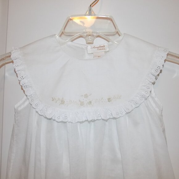 ROSALINA Collection White Bib Dress 6Y Eyelet Lace Tan Embroidery Beach Photos - Picture 2 of 5